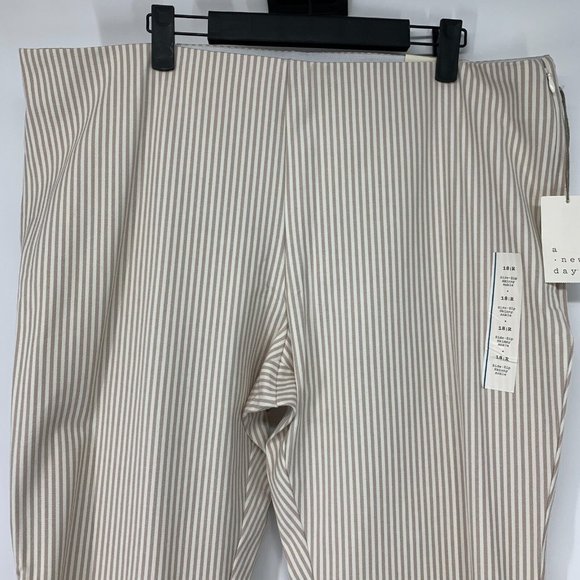 A New Day Pants High Rise Slim Fit Ankle Beige White Stripe NWT - Picture 3 of 12